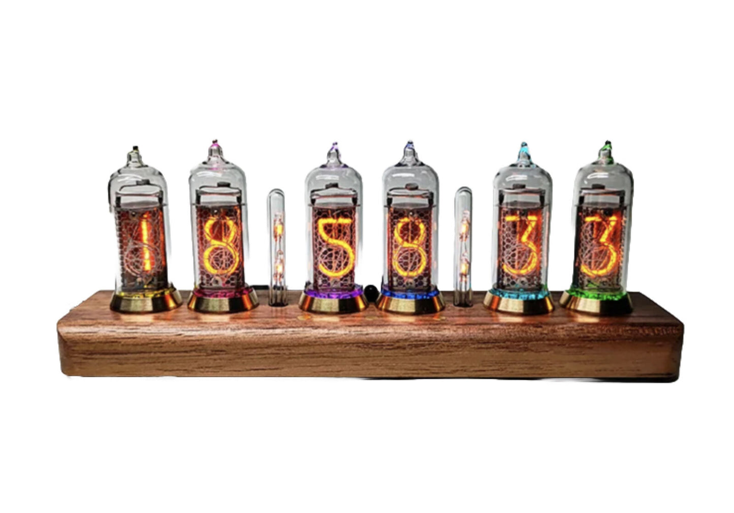 IN-14 Nixie Tube Clock Bluetooth Connectivity Walnut Base Brass Rings Power Unit