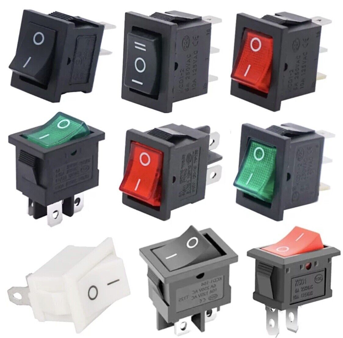5 X Rocker Switch SPST 10x15mm 2 PIN ON/OFF KCD11 5V 12V 125V~6A 250V~3A (WHITE)