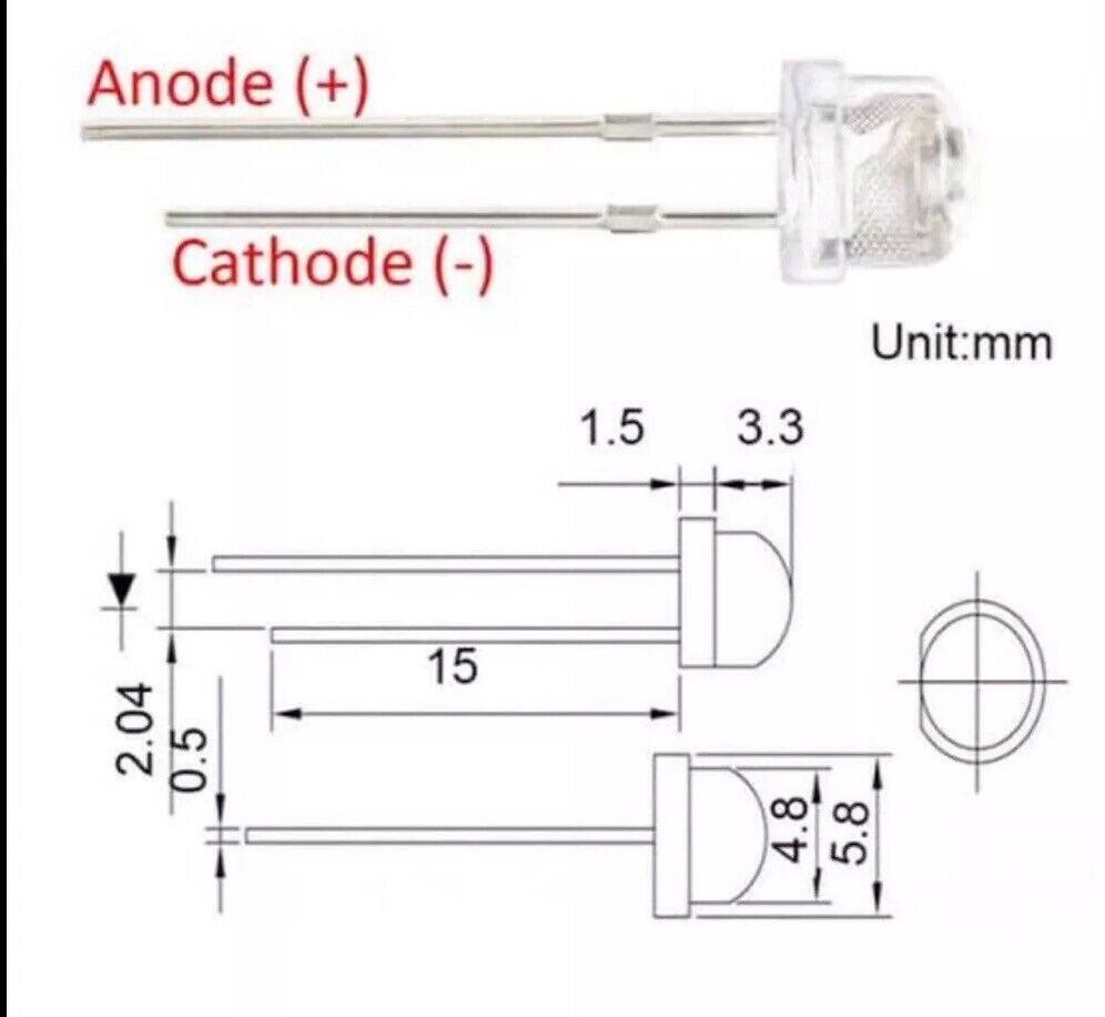 5mm Blue Straw Hat LED Light Emitting Diode 100pcs Round Clear Top 465-475nm