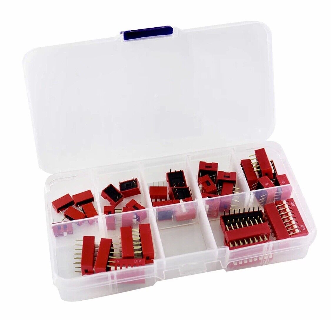 35PCS DIP Switch Kit 1 2 3 4 5 6 8 Channel Toggle Switch RED Snap Switches DIY