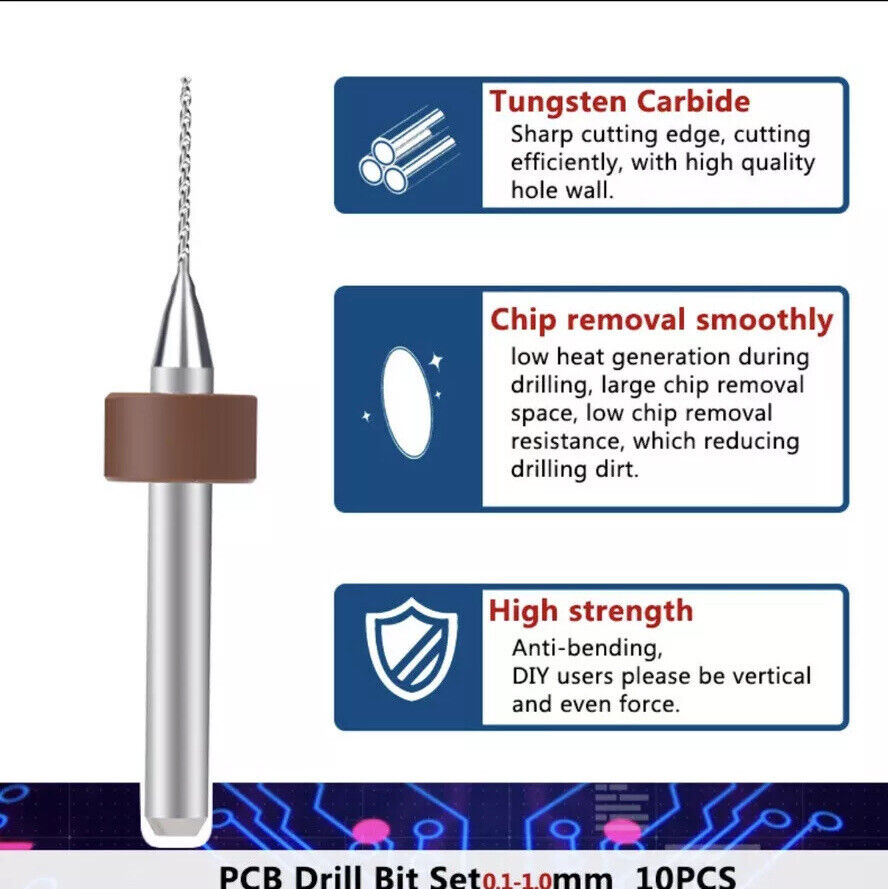 10Pcs 0.1-1.0mm PCB Print Circuit Board Carbide Mini Micro Drill Bit Set