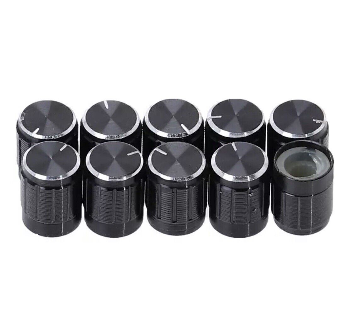 10pcs Black Aluminium Rotary Volume Knobs Suit 6mm Shaft Potentiometer 15x17mm