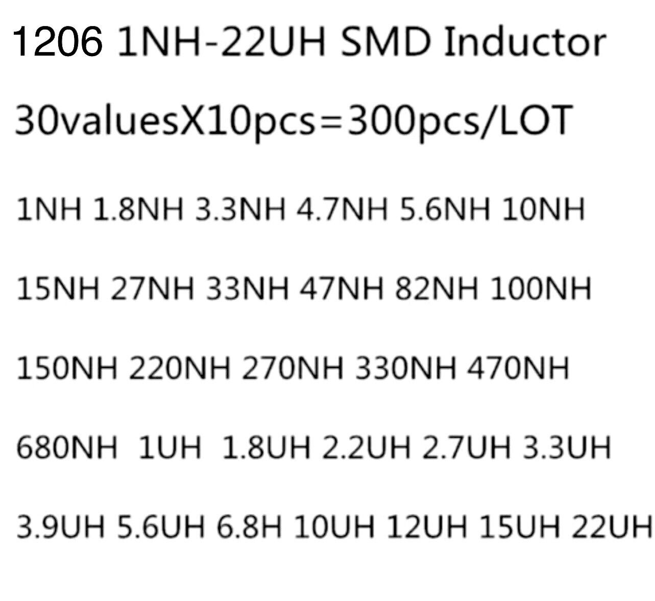 300pc 1206 SMD Inductor Multilayer Ceramic High Frequency 30 Value Inductor Kit