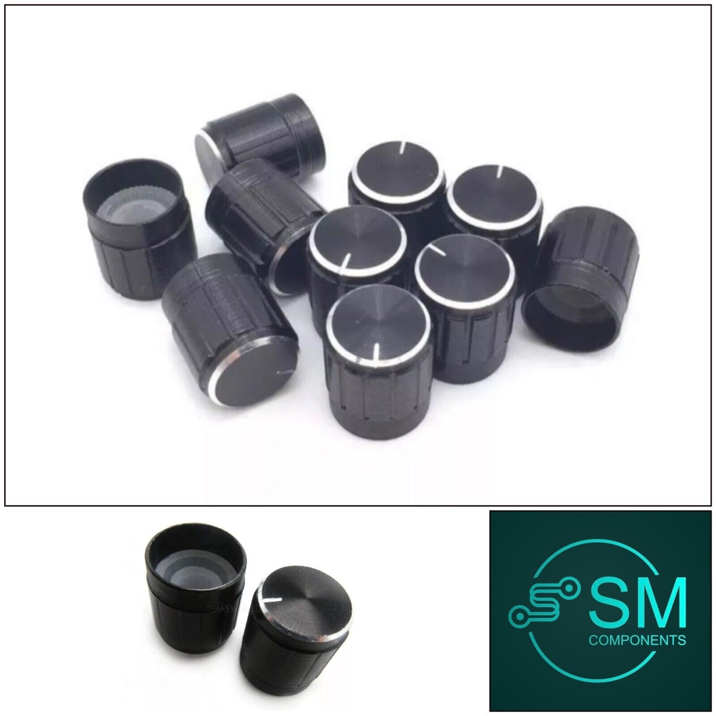 10pcs Black Aluminium Rotary Volume Knobs Suit 6mm Shaft Potentiometer 15x17mm