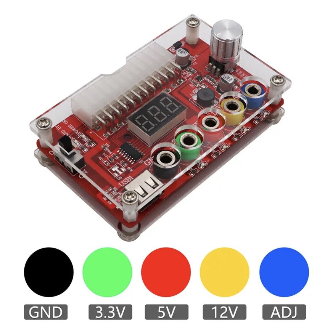 1PC 24 Pin ATX Breakout Power Supply Board Output 3.3V/5V/12V 1.8V-10.8V(ADJ)