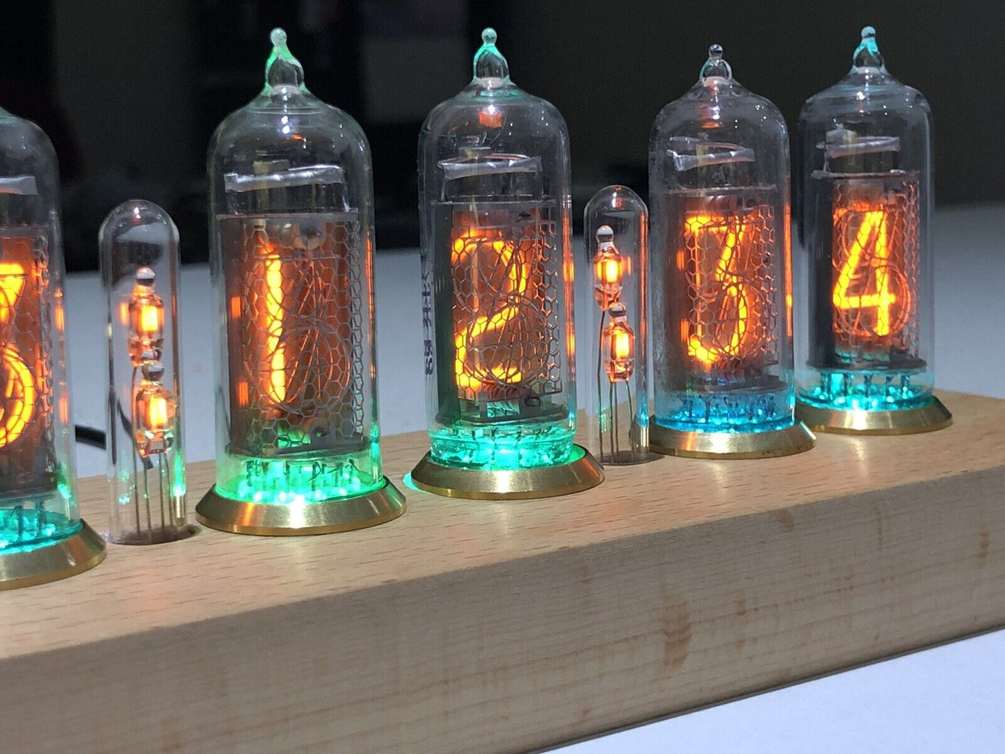 IN-14 Nixie tube Clock Inc Enclosed Walnut Base Brass Ring + Anti Cathode Poison