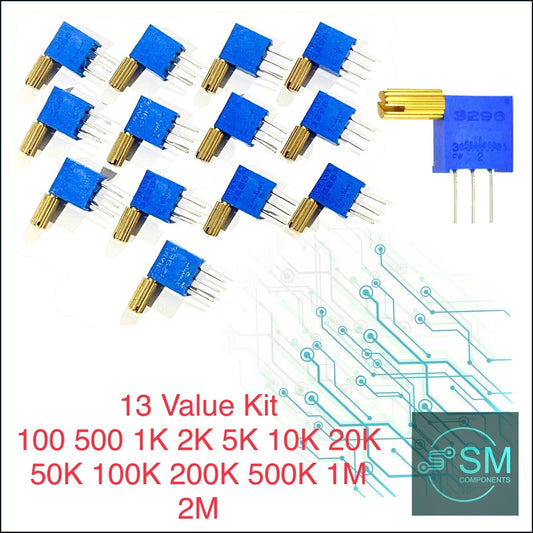 13PCS 3296X-1 Inc Brass Handle 100Ω- 2MΩ ±10% DIP  Variable Resistor Trimmer Pot