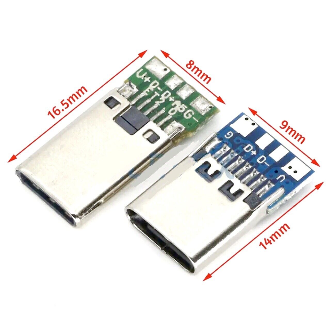 2 Sets 4pc USB Type C M/F Plug Connector + Socket Board DIY Project 10-14 Pin