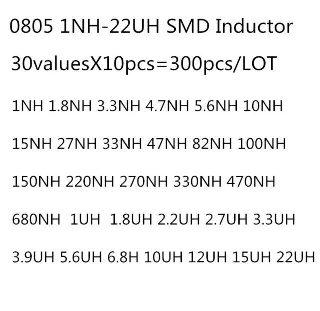 300pc 0805 SMD Inductor Multilayer Ceramic High Frequency 30 Value Inductor Kit