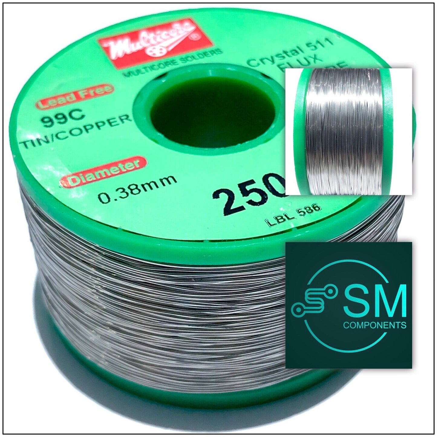 Multicore Lead Free 99C Tin/Copper Solder Crystal 511 5C Flux 0.38mm 0.25kg Roll