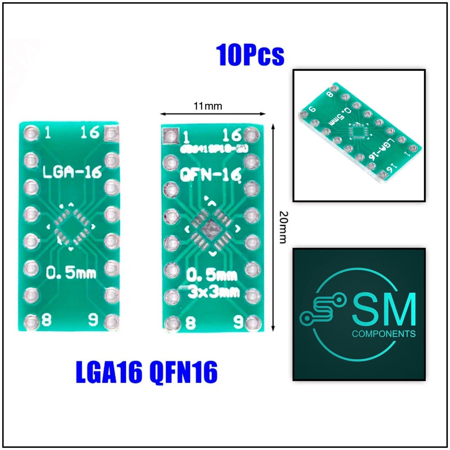 10PCS LGA16/QFN16 to DIP16 QFN 0.5mm to 2.54mm QFN16 Adapter to DIP Transfer PCB