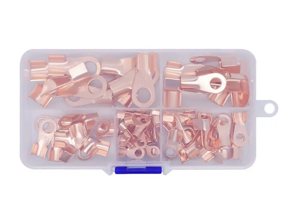 80PC OT-3A~OT-60A Open Nose Cable Lug Battery Copper Connector Terminal Kit