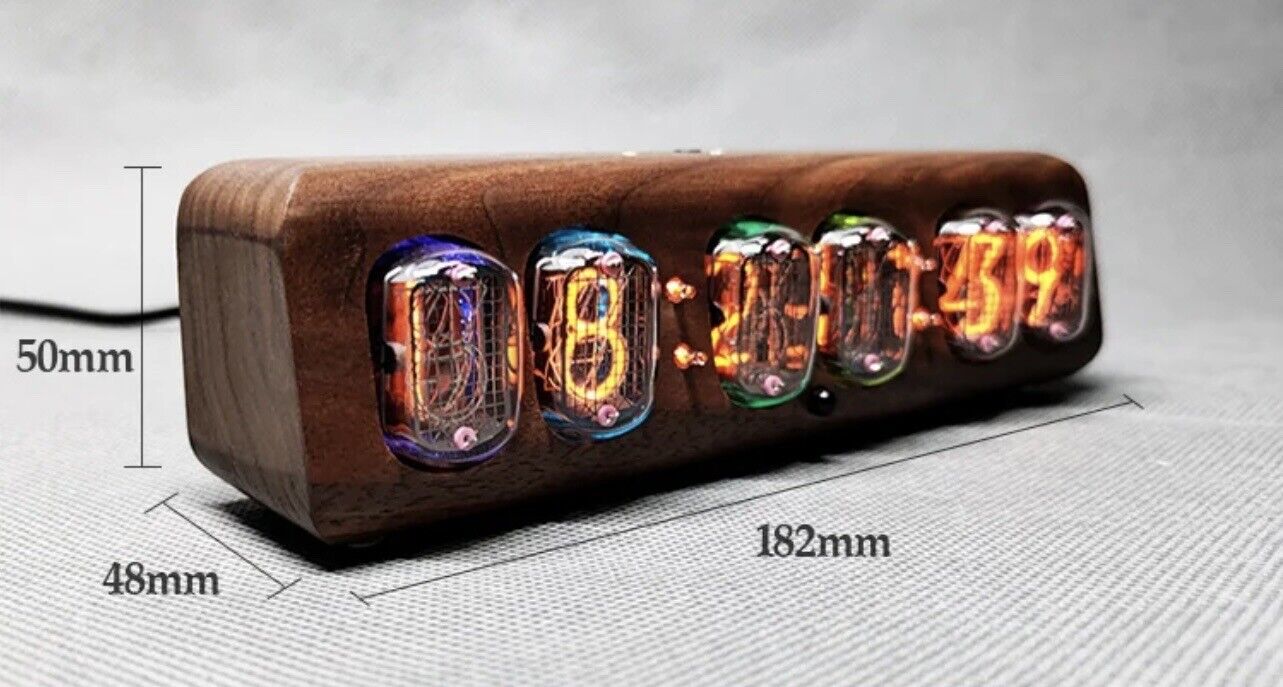 IN-12 Nixie tube Clock Walnut Case Brass Feet Bluetooth Vintage Style Auto Time