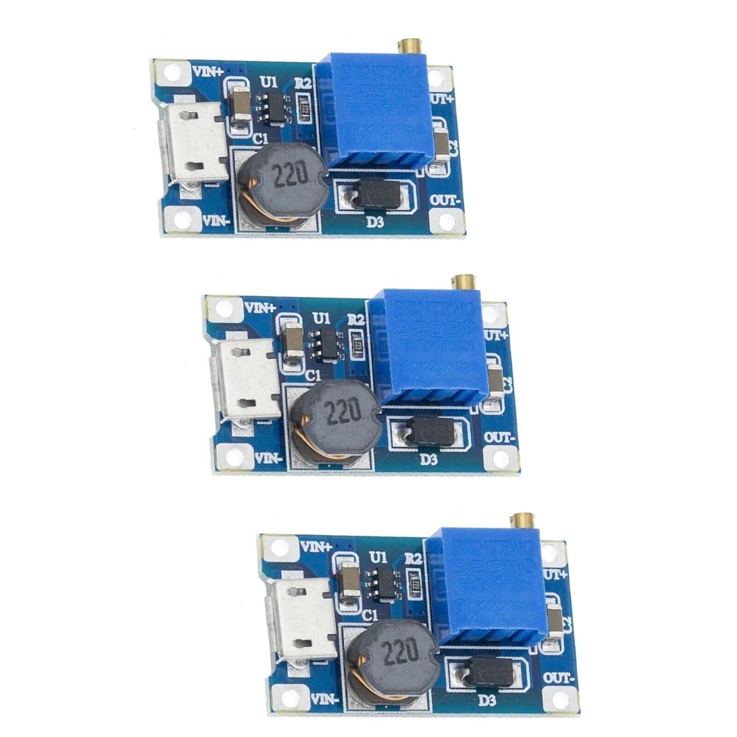 3PCS MT3608 2A Max DC-DC Step Up Power Module Booster Power Module 3-5V to 24V