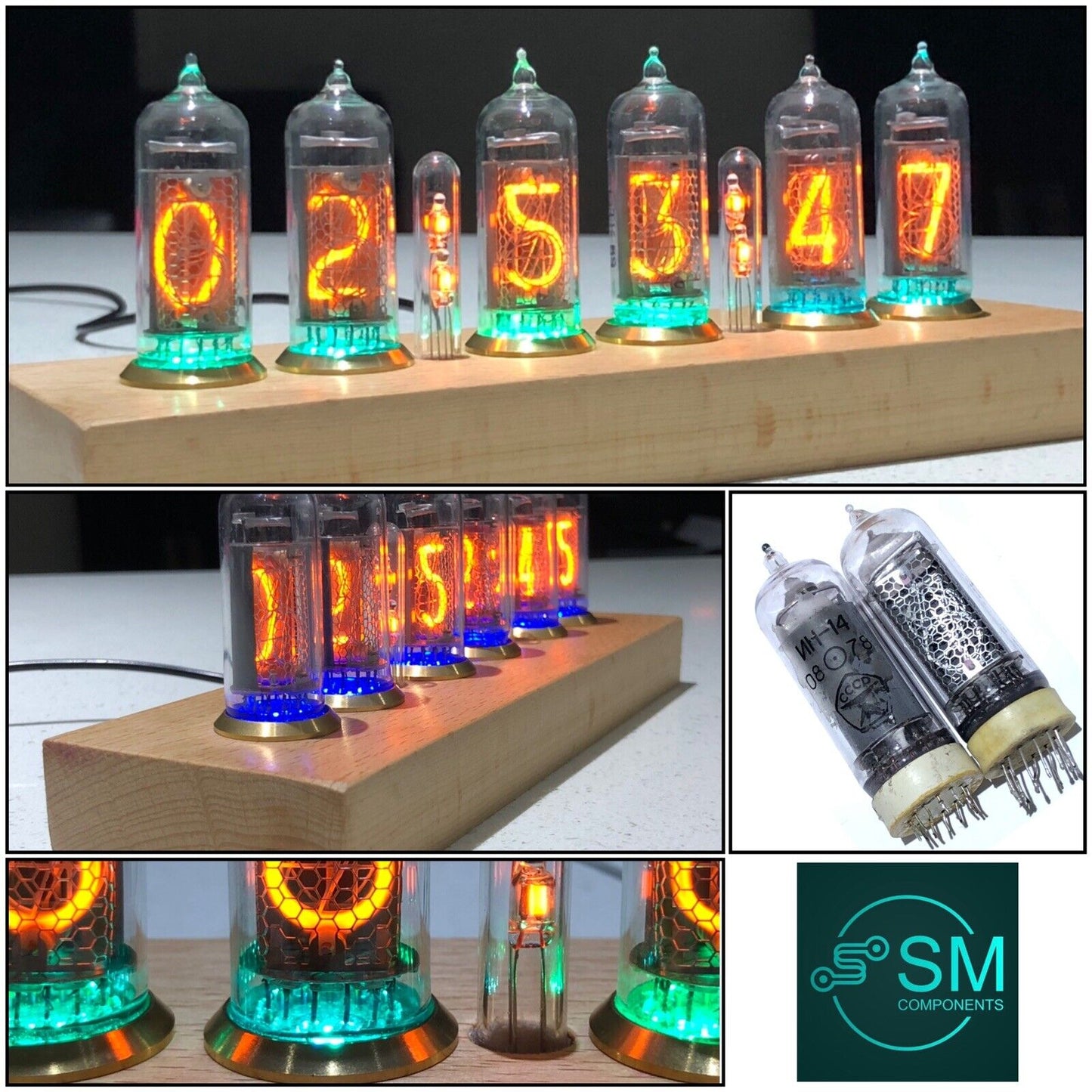 IN-14 Nixie tube Clock Inc Enclosed BEECH Base Brass Ring + Anti Cathode Poison