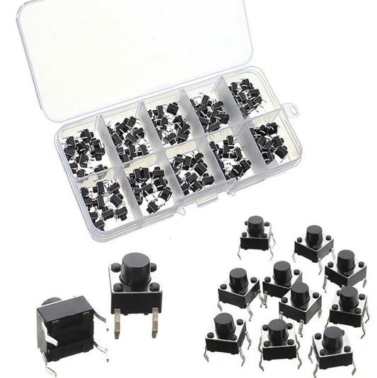 100pcs Momentary Tactile Tact Push Button 4 Pin Switch DIP 6 x 6 x 5mm With Box