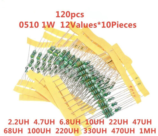120pcs 1W 12 Values 0510 Inductor Kit 10% Tolerance DIY Assortment 2.2uH-1mH KIT