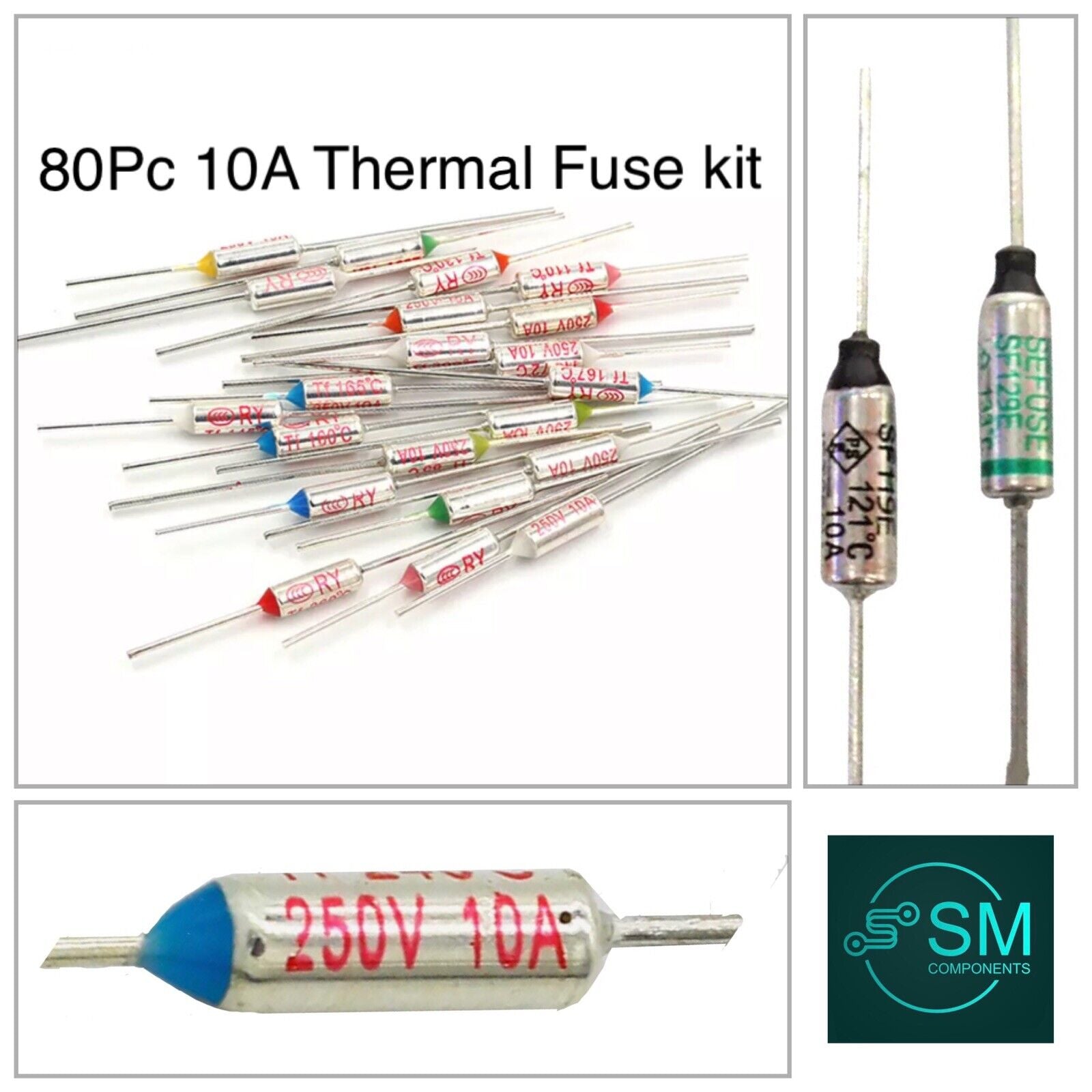 80pcs Thermal Fuse RY 10A 250V Temperature Fuse Kit 73℃-240℃ 16 Values ...