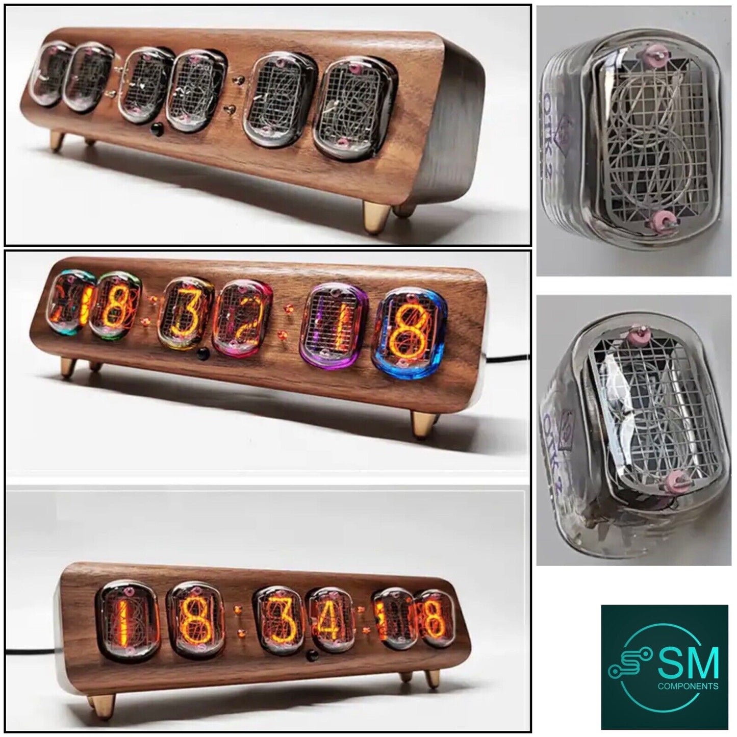 IN-12 Nixie tube Clock Walnut Case Brass Feet Bluetooth Vintage Style Auto Time
