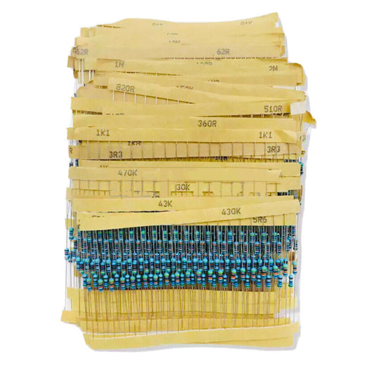 400pcs 1/4W Metal Film Resistors 20 Value 10Ω-1MΩ 1% 0.25 Watt Assortment Kit