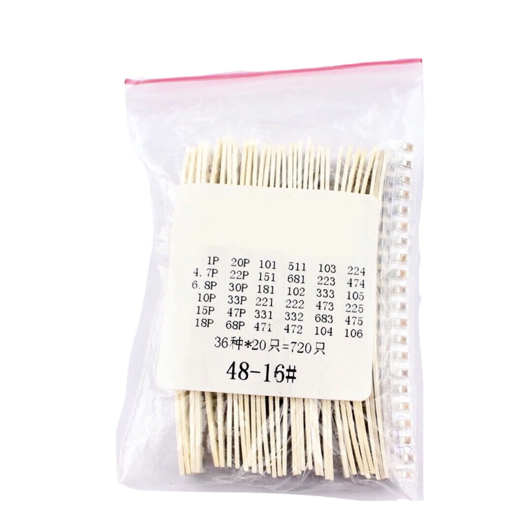 720PC 1206 1pF-10UF 1% SMD Capacitors Chip SMT DIY Electronics 36 Values 20ea
