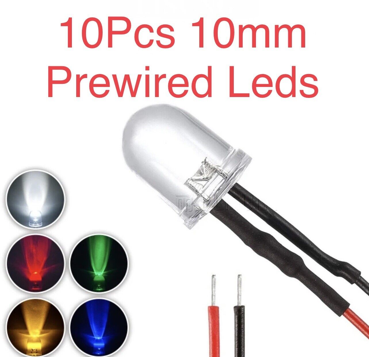 10PCS 10mm LED Prewired Light Emitting Diode LED Single Colour  DC12V DIY Hobby