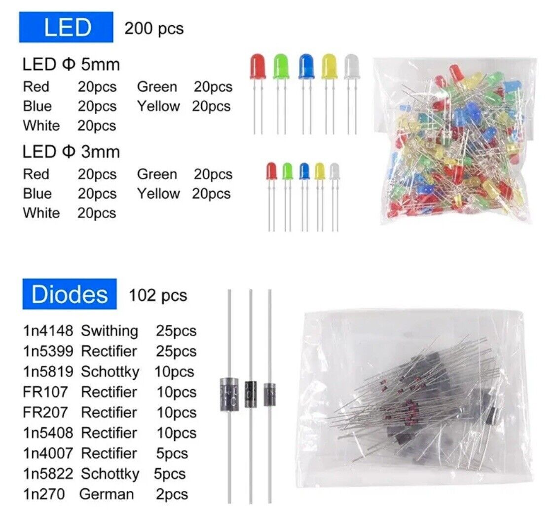 1900pc Electronic Component Kit Capacitor Resistors LED Transistors PCB I/C DIY