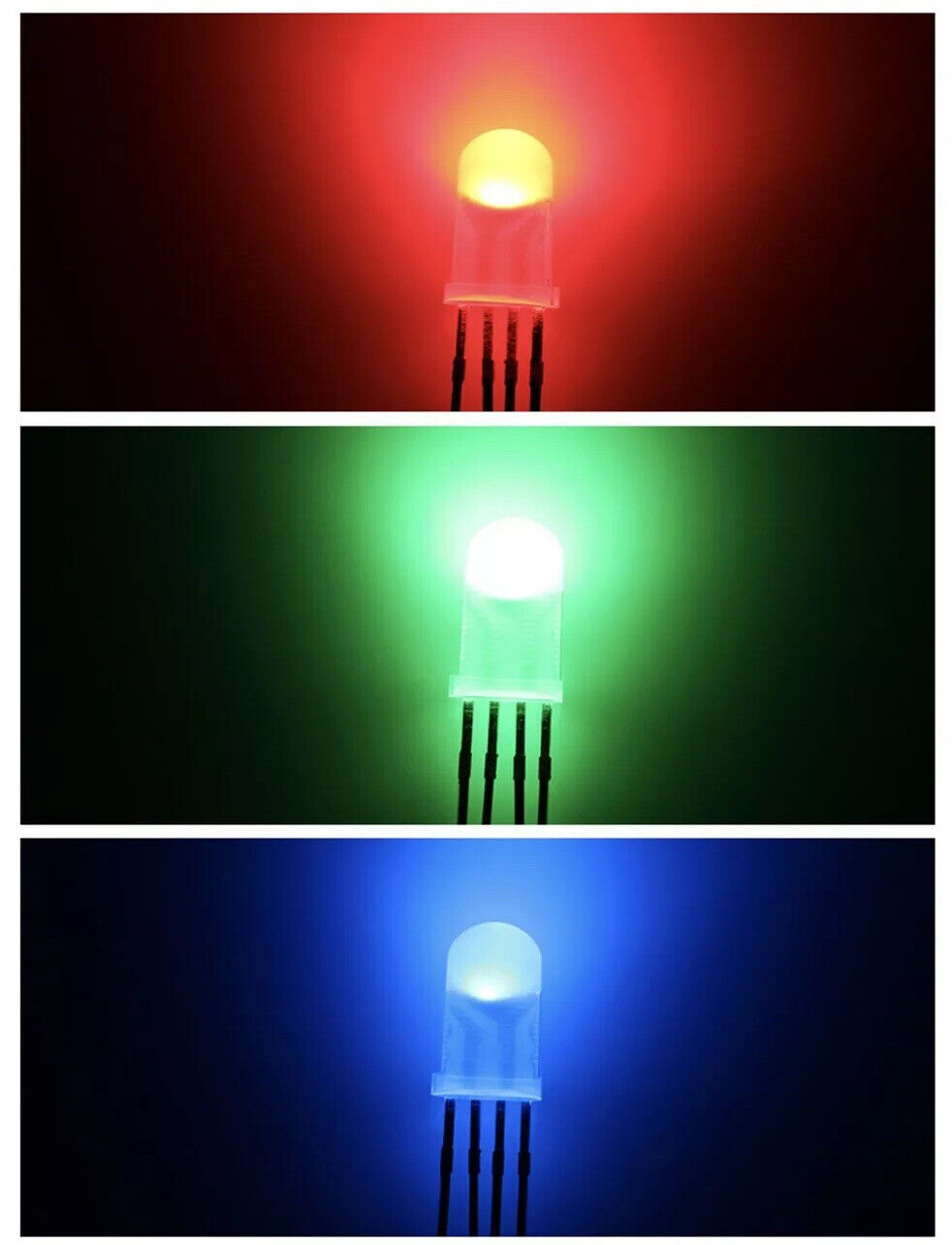 100pcs 5mm LED 4pin RGB Red Green Blue Diffused Top Tricolour Common Cathode LED