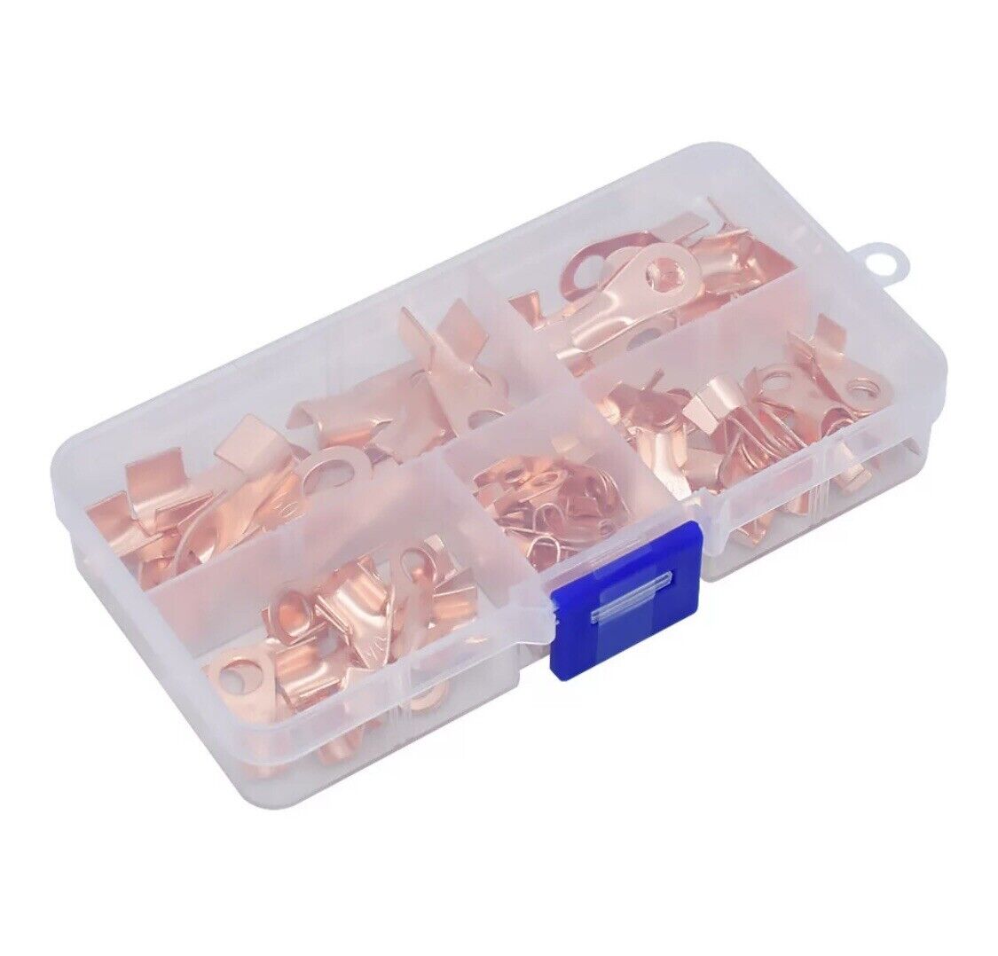 80PC OT-3A~OT-60A Open Nose Cable Lug Battery Copper Connector Terminal Kit