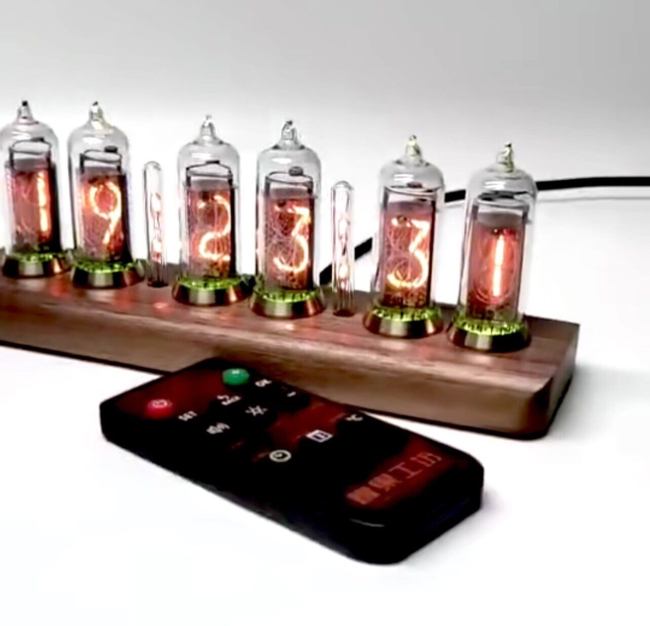 IN-14 Nixie Tube Clock Bluetooth Connectivity Walnut Base Brass Rings Power Unit