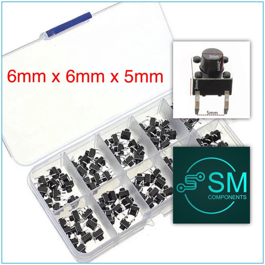 100pcs Momentary Tactile Tact Push Button 4 Pin Switch DIP 6 x 6 x 5mm With Box