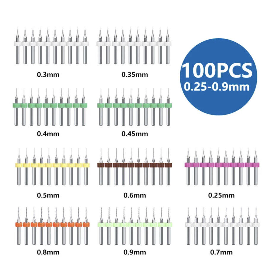 100Pcs 0.25-0.9mm PCB Print Circuit Board Tungsten Carbide Micro Drill Bit Set