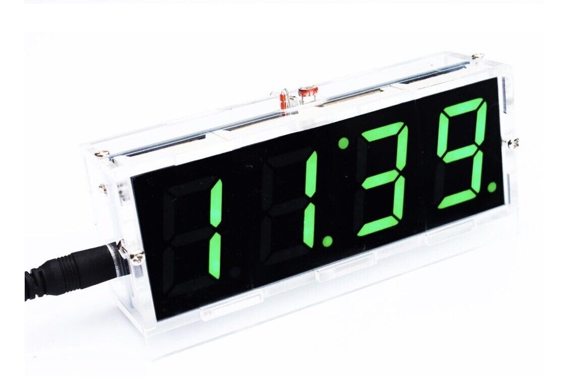 4-digit DIY Electronic Digital LED Clock Kit Alarm GREEN Auto Display Time Temp