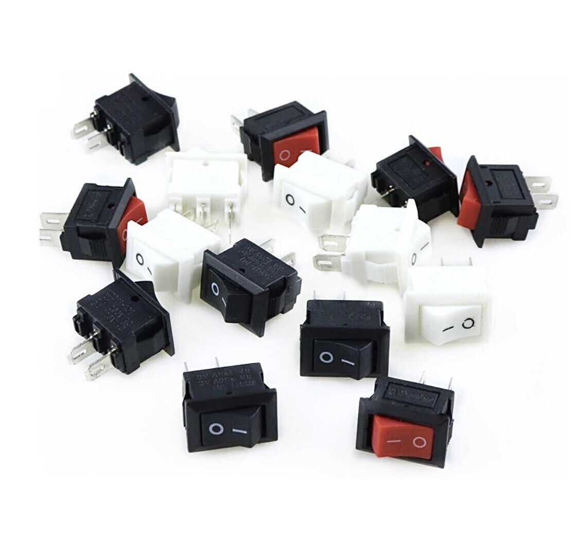 5 X Rocker Switch SPST 10x15mm 2 PIN ON/OFF KCD11 5V 12V 125V~6A 250V~3A (WHITE)