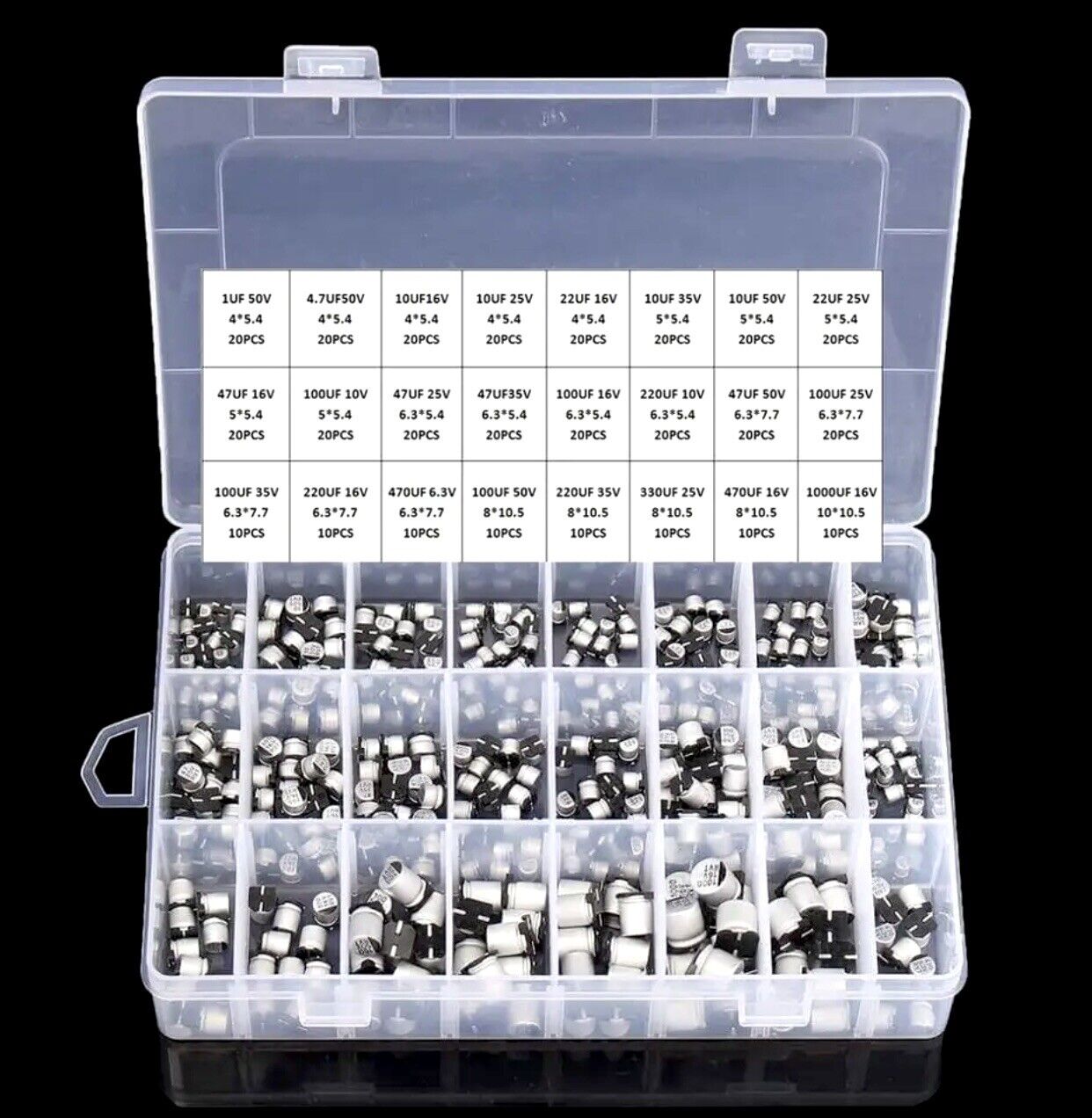 400pcs 6.3V-50V 1uF - 1000uF SMD Aluminium Electrolytic Capacitor Assortment Kit
