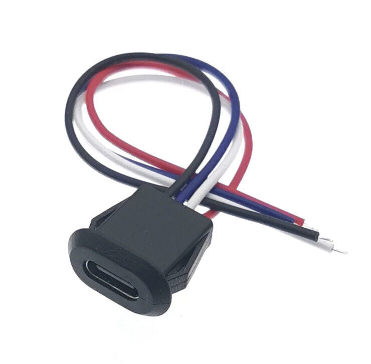 5 X Female USB-C Socket 4 Wire Connector 150mm USB-C Type Charging Data Jack