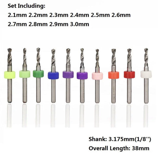 10Pcs 2.1-3.0mm PCB Print Circuit Board Carbide Mini Micro Drill Bit Set