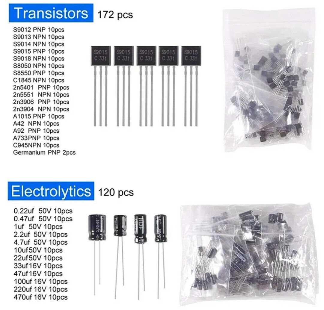 1900pc Electronic Component Kit Capacitor Resistors LED Transistors PCB I/C DIY