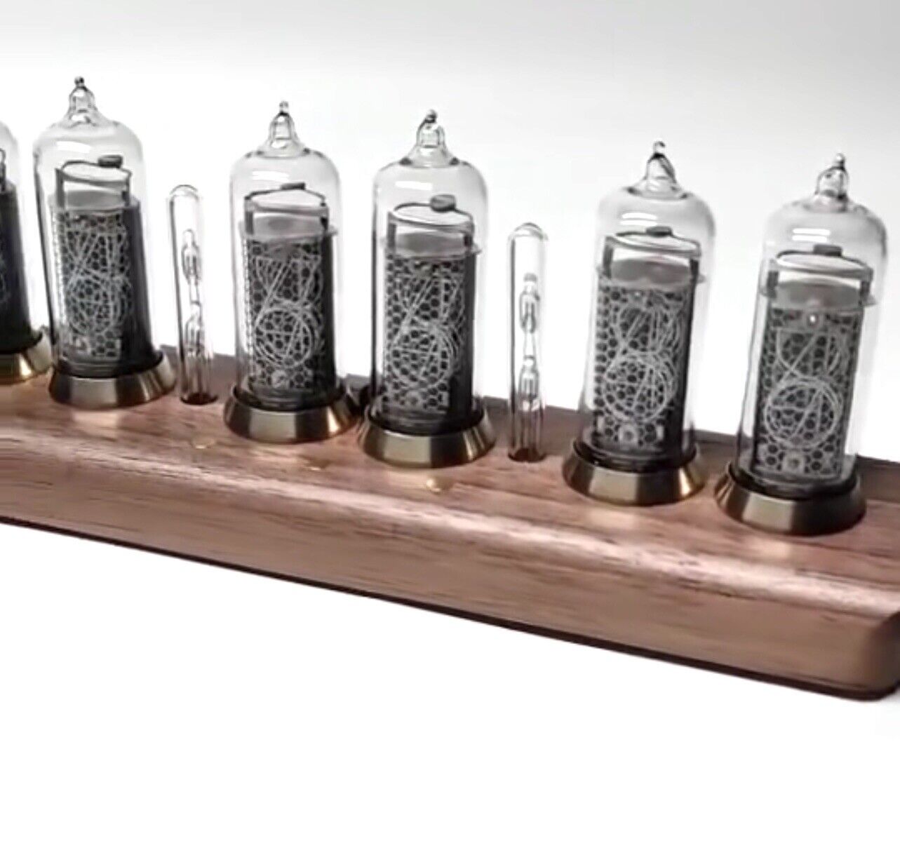 IN-14 Nixie Tube Clock Bluetooth Connectivity Walnut Base Brass Rings Power Unit