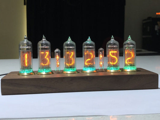 IN-14 Nixie tube Clock Inc Enclosed Walnut Base Brass Ring + Anti Cathode Poison