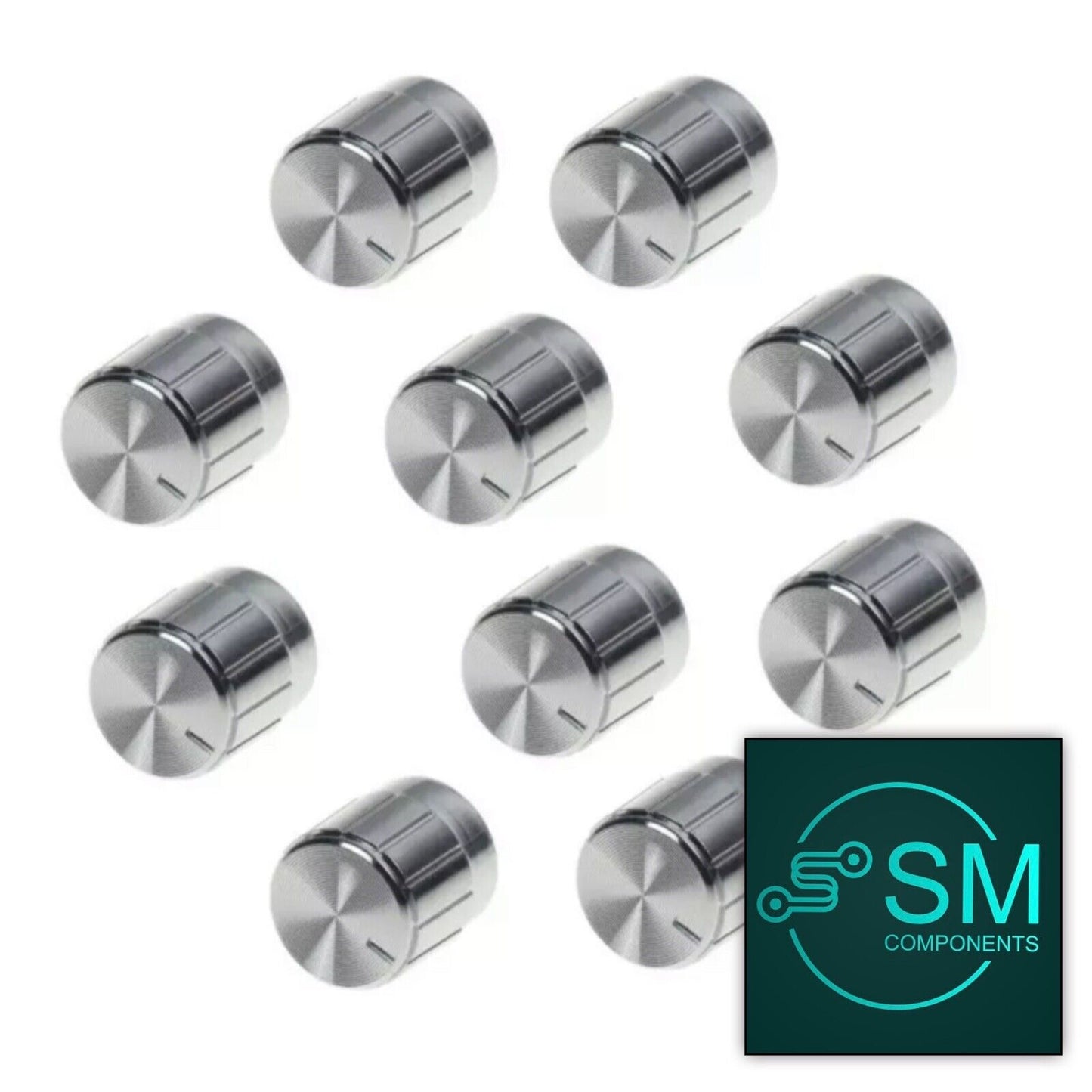 10pcs Silver Metallised Plastic Rotary Knob Suit 6mm Shaft Potentiometer 15x17mm