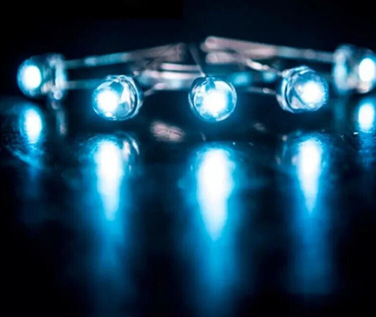 5mm Ice Blue Cyan Led Light Emitting Diode Straw Hat 100pcs Clear Top 490nm