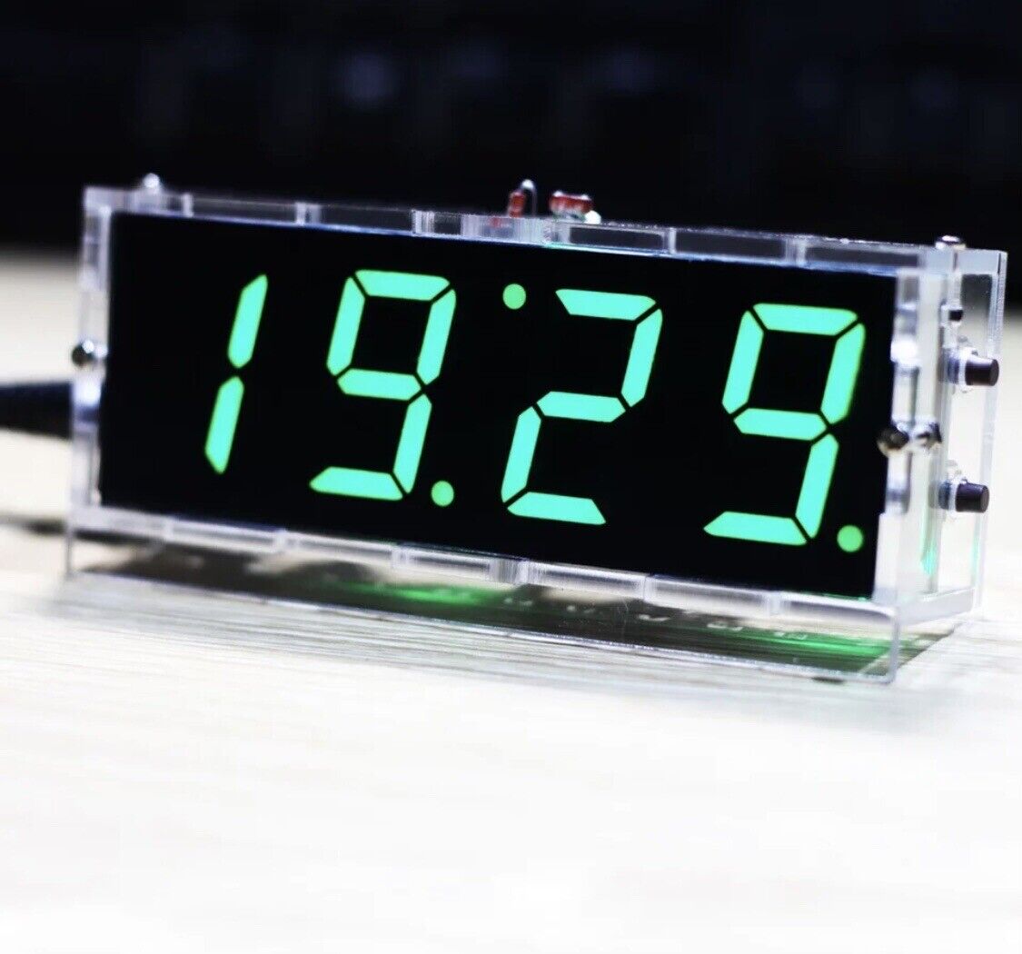 4-digit DIY Electronic Digital LED Clock Kit Alarm GREEN Auto Display Time Temp