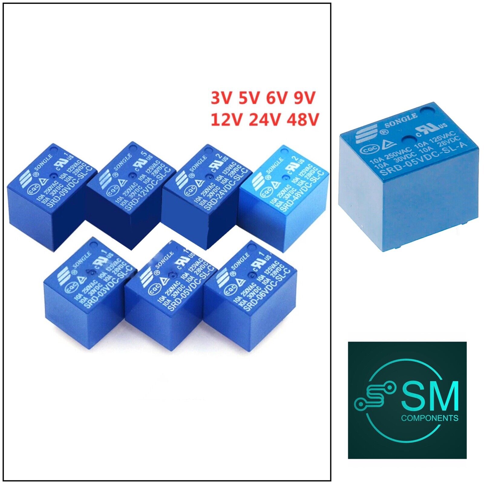 50x SMW SRD-12VDC-SL-C 12V DC Coil Power Relay – 5 Pins PCB Mount
