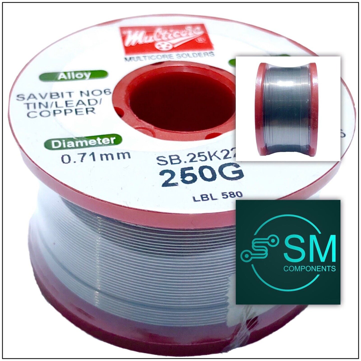 1 X Multicore Solder, Savbit 6 Tin/lead/copper 366 5 Core Solder 0.71mm, 250gms