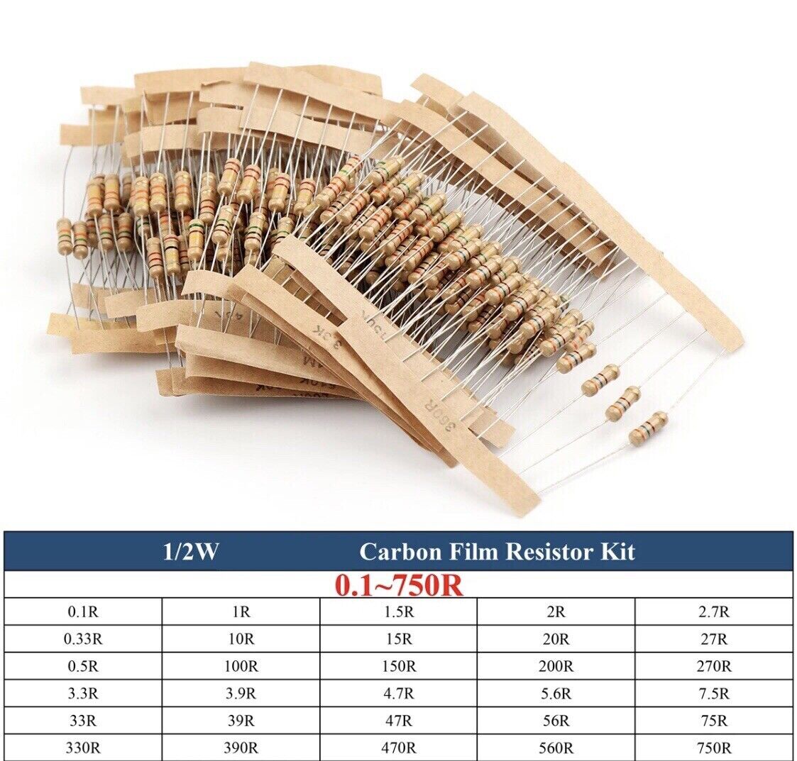 300PCS 1 Watt Carbon Film Resistor Assortment Kit 30 Value 5% Precision 0.1-750R