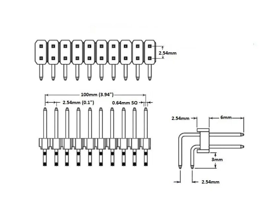 10pcs 2.54mm 90° Right Angle Double Row 80 Pin Male Header Breakable 2.54 Pitch