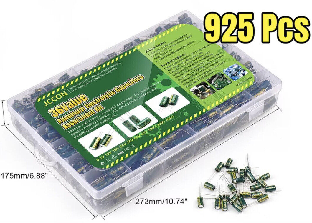 925PCS High Frequency LOW ESR Electrolytic Capacitor’s 1uF-1000uF 105°C 6.3V-63V