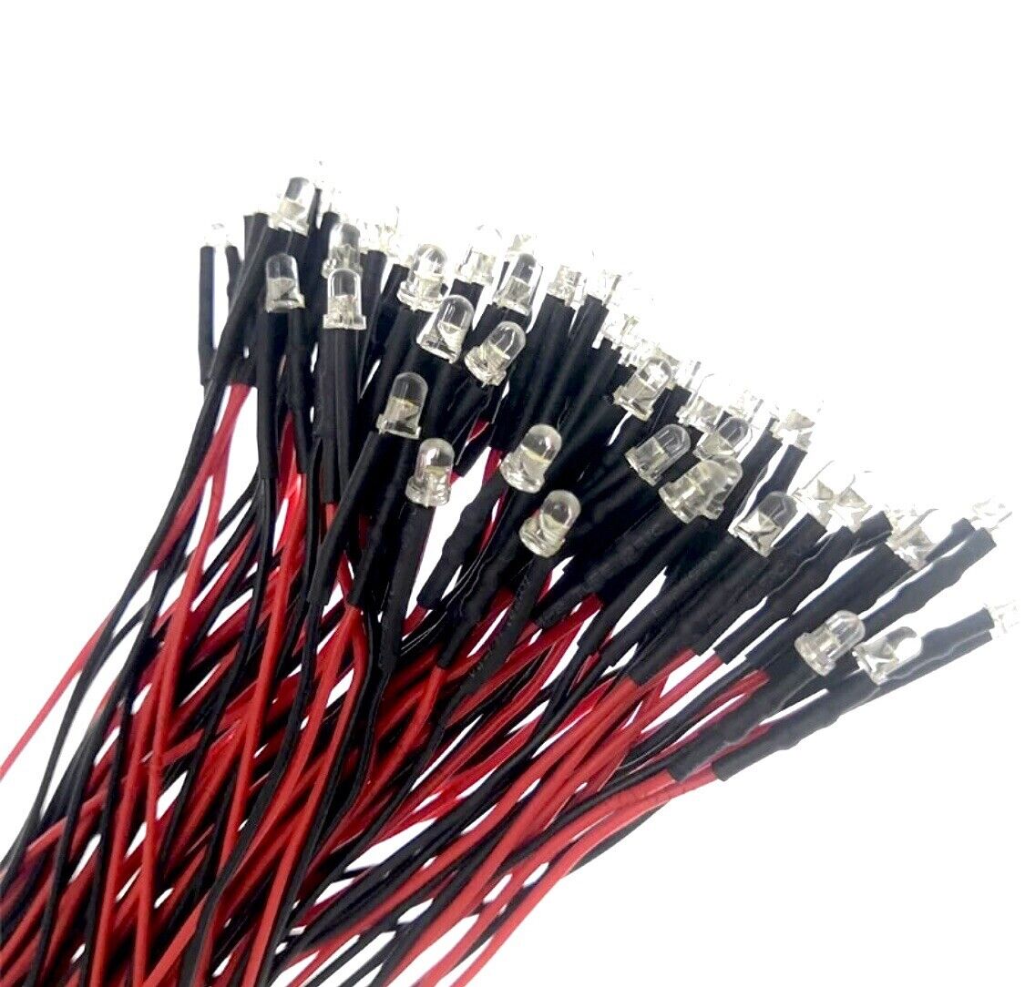 20pcs Prewired 3mm ULTRA VIOLET LED DC 12V 3mm Clear Round Light Emitting Diode