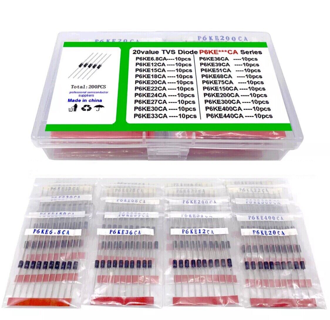 200PCS TVS Protection Diodes Bidirectional Transient Volt Suppressor P6KE6.8-440